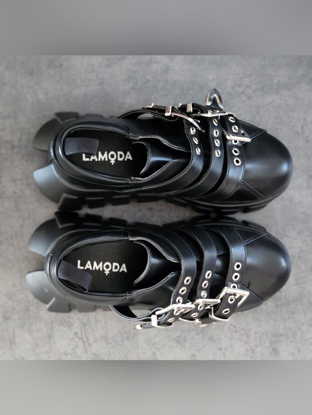 LAMODA Black Triple Buckle Chunky Platform Shoes
